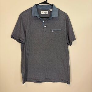 Penguin Black & White Striped Collared Polo Men’s size Large